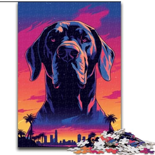 Puzzle für Erwachsene, 1000 Teile, Deutsche Dogge, Sonnenuntergang, süßes Puzzle aus Pappe, Eltern, Partner, Freunde – ab 14 Jahren, 1000 Teile(26x38cm) von RZFWJL