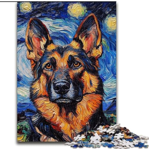 Puzzle für Erwachsene, 1000 Teile, Deutscher Schäferhund, Nachthimmel-Puzzle aus Pappe, Geburtstagsgeschenkidee, anspruchsvolles Denkspiel, 1000 Teile(26x38cm) von RZFWJL