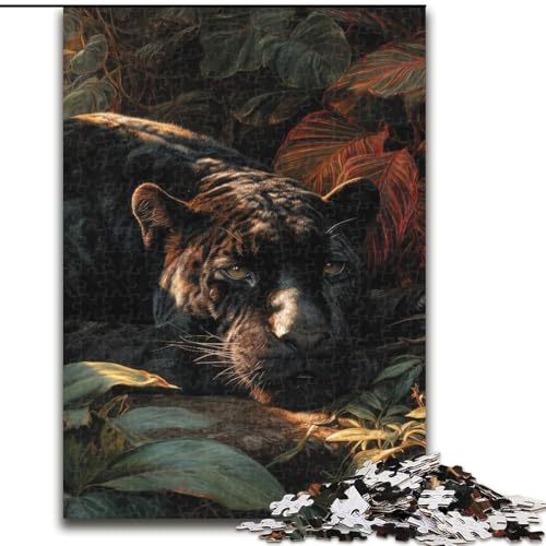 Puzzle für Erwachsene, 1000 Teile, Dschungel, Wilder schwarzer Panther, für Kinder ab 14 Jahren, Lernspiel, Herausforderung, Spielzeug, Geschenk zum Geburtstag (Größe 26x38cm) von RZFWJL