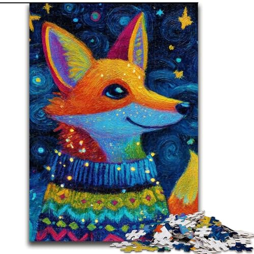 Puzzle für Erwachsene, 1000 Teile, Fuchs mit Schal, Analyse und Logik, mit vollständig ineinandergreifenden, zufällig geformten Teilen, für Kinder ab 14 Jahren (Größe 26x38cm) von RZFWJL