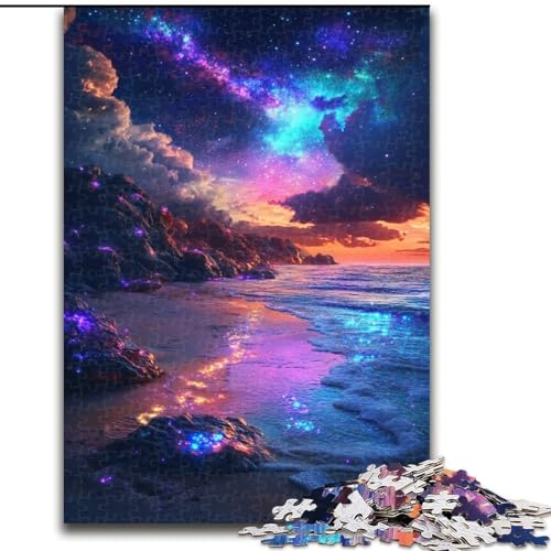 Puzzle für Erwachsene, 1000 Teile, Galaxy Beach Night View Puzzle aus Holz, Geburtstage, Weihnachten, Halloween, Thanksgiving, Ostern, 1000 Stück(50x75cm) von RZFWJL