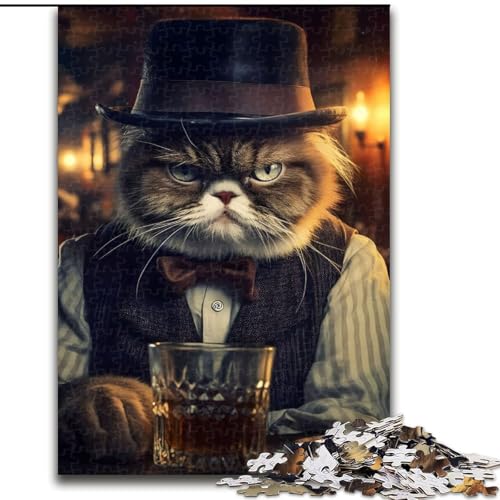 Puzzle für Erwachsene, 1000 Teile, Gentleman Grumpy Cat, Puzzle aus Holz, Entspannung und Herausforderung, farbenfrohe Heimdekoration, Freunde, 1000 Teile(50x75cm) von RZFWJL