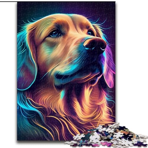 Puzzle für Erwachsene, 1000 Teile, Golden Retriever, buntes Puzzle aus Pappe, Geschenkidee zum Geburtstag, anspruchsvolles Denkspiel, 1000 Teile(26x38cm) von RZFWJL