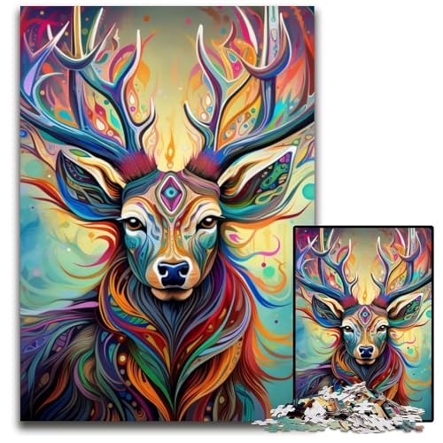 Puzzle für Erwachsene, 1000 Teile, Hirsch, psychedelische Kunst, interaktives Familienspiel, Denksportaufgabe, Lernspielzeug, 26x38cm/10,23x14,96 Zoll von RZFWJL