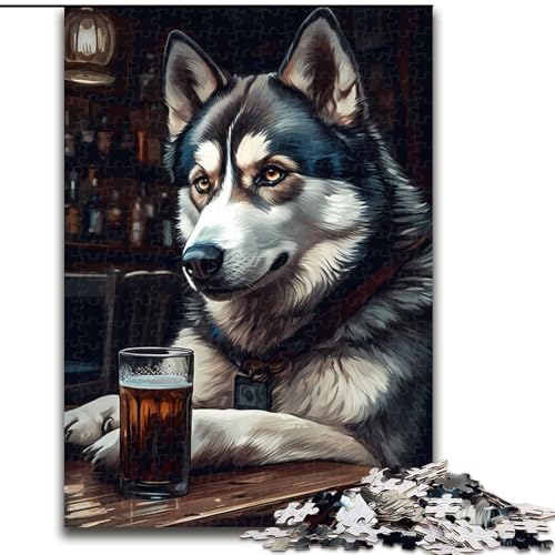Puzzle für Erwachsene, 1000 Teile, Husky-Bier-Puzzle aus Holz, Geburtstage, Weihnachten, Halloween, Thanksgiving, Ostern, 1000 Teile(50x75cm) von RZFWJL
