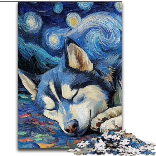 Puzzle für Erwachsene, 1000 Teile, Husky-Nachthimmel-Puzzle aus Holz, anspruchsvolles Denkspiel für Teenager, unterhaltsames interaktives Spiel für die ganze Familie, 1000 Teile(50x75cm) von RZFWJL