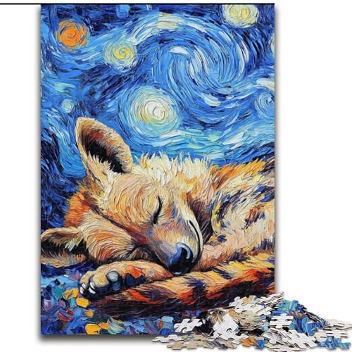 Puzzle für Erwachsene, 1000 Teile, Hyänen-Nachthimmel-Puzzle aus Holz, Spielzeug, Geschenk, pädagogisches, intellektuelles, entspannendes Spaß-Familienspiel, 1000 Teile(50x75cm) von RZFWJL