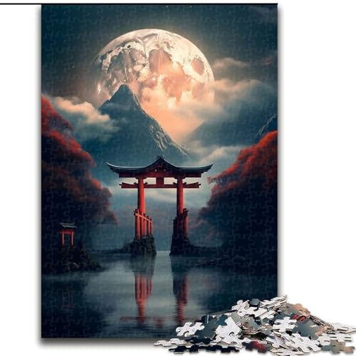 Puzzle für Erwachsene, 1000 Teile, Japanisches Torii-Tor-Mond-Puzzle aus Holz, anspruchsvolles DIY-Denkspiel, interaktives Familienspiel, 1000 Teile(50x75cm) von RZFWJL