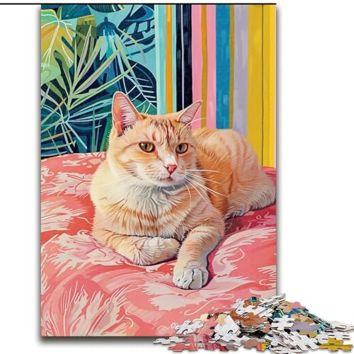 Puzzle für Erwachsene, 1000 Teile, Katze liegt auf dem Sofa, Analyse und Logik, mit vollständig ineinandergreifenden, zufällig geformten Teilen, für Kinder ab 14 Jahren (Größe 26x38cm) von RZFWJL