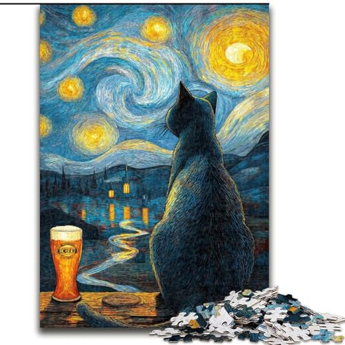 Puzzle für Erwachsene, 1000 Teile, Katze unter dem Nachthimmel, pädagogisches Denkspiel, künstlerische Heim- und Bürodekoration, ab 14 Jahren, 50x75cm Puzzle für Erwachsene, 1000 Teile, Katze unter dem Nachthimmel, pädagogisches Denkspiel, künstlerische Heim- und Bürodekoration, ab 14 Jahren, 50x75cm von RZFWJL