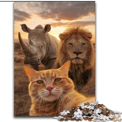 Puzzle für Erwachsene, 1000 Teile, Katzen- und Löwen-Selfie, für Kinder ab 14 Jahren, Lernspiel, Herausforderung, Spielzeug, Geschenk zum Geburtstag (Größe 26x38cm) von RZFWJL