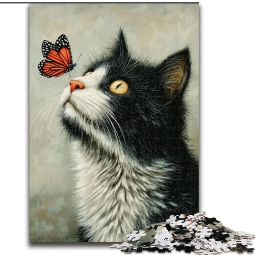 Puzzle für Erwachsene, 1000 Teile, Katzen- und Schmetterlingspuzzle, interaktives Familienspiel, Familienaktivitätsspiel, 50x75cm von RZFWJL