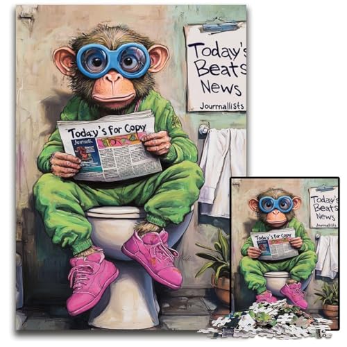 Puzzle für Erwachsene, 1000 Teile, Monkey Go Toilet, anspruchsvolle Puzzles, Geburtstagsgeschenkidee, anspruchsvolles Denkspiel, 50x75cm/19,68x29,52 Zoll von RZFWJL