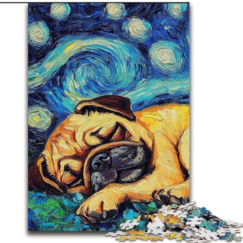 Puzzle für Erwachsene, 1000 Teile, Mops-Sternenhimmel-Puzzle aus Holz, entspannende Unterhaltung, Heimdekoration, 1000 Teile(50x75cm) von RZFWJL