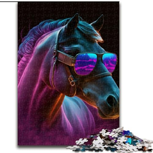 Puzzle für Erwachsene, 1000 Teile, Neon Nights, Pferde-Puzzle aus Holz, Geburtstage, Weihnachten, Halloween, Thanksgiving, Ostern, 1000 Teile(50x75cm) von RZFWJL