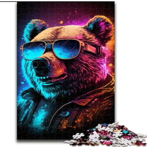 Puzzle für Erwachsene, 1000 Teile, Neon Nights Bear, aus Pappe, zum Entspannen und Herausfordern, farbenfrohe Kunst zur Heimdekoration, Freunde, 1000 Teile(26x38cm) von RZFWJL