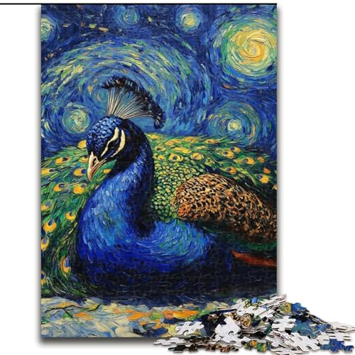 Puzzle für Erwachsene, 1000 Teile, Pfauen-Nachthimmel-Puzzle aus Holz, ideal für Familienspaß Feiertage, Geburtstage, 1000 Teile(50x75cm) von RZFWJL