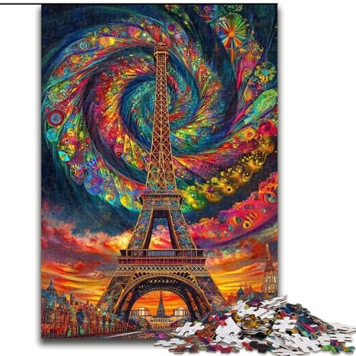 Puzzle für Erwachsene, 1000 Teile, Psychedelischer Eiffelturm, für Erwachsene ab 14 Jahren, Lernspiel, Herausforderung, Spielzeug, Geschenk zum Geburtstag (Größe 26x38cm) von RZFWJL
