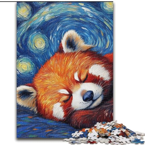 Puzzle für Erwachsene, 1000 Teile, Roter Panda, Sternenhimmel-Puzzle aus Holz, Geburtstage, Weihnachten, Halloween, Erntedankfest, Ostern, 1000 Teile(50x75cm) von RZFWJL