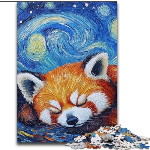 Puzzle für Erwachsene, 1000 Teile, Roter Panda, Sternenhimmel-Puzzle aus Holz, Spielzeug, Geschenk, pädagogisches, intellektuelles, entspannendes Familienspiel, 1000 Teile(50x75cm) von RZFWJL