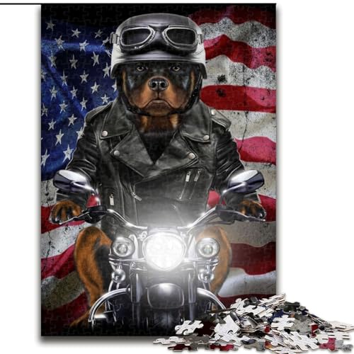 Puzzle für Erwachsene, 1000 Teile, Rottweiler auf Motorrad, aus Pappe, zum Entspannen und Herausfordern, farbenfrohe Kunst zur Heimdekoration, Freunde, 1000 Teile(26x38cm) von RZFWJL