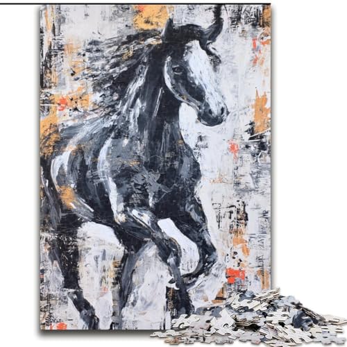 Puzzle für Erwachsene, 1000 Teile, Schwarzes Goldenes Pferd, für Kinder ab 14 Jahren, Lernspiel, Herausforderung, Spielzeug, Geschenk zum Geburtstag (Größe 50x75cm) von RZFWJL