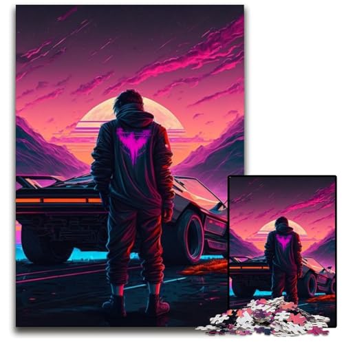 Puzzle für Erwachsene, 1000 Teile, Synthwave-Puzzle, interaktives Familienspiel, Denksportaufgabe, Lernspielzeug, 26x38cm/10,23x14,96 Zoll von RZFWJL