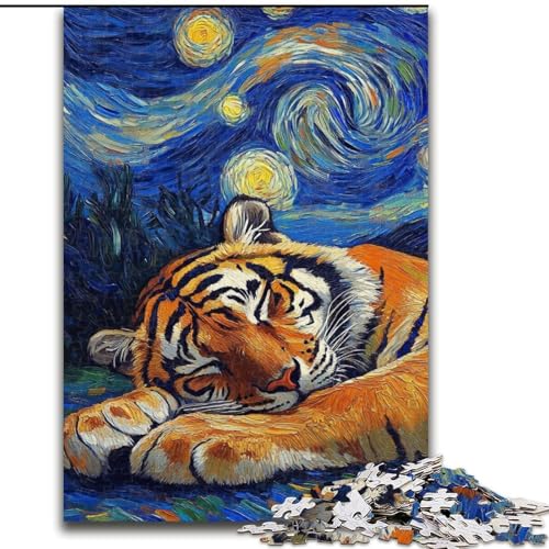 Puzzle für Erwachsene, 1000 Teile, Tiger-Nachthimmel-Puzzle aus Holz, Geburtstage, Weihnachten, Halloween, Erntedankfest, Ostern, 1000 Teile(50x75cm) von RZFWJL