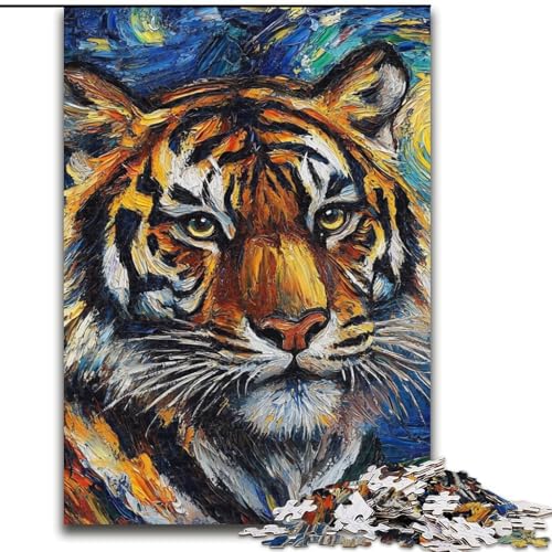 Puzzle für Erwachsene, 1000 Teile, Tiger-Nachthimmel-Puzzle aus Pappe, Spielzeug, Geschenk, pädagogisches, intellektuelles, entspannendes Familienspiel, 1000 Teile(26x38cm) von RZFWJL