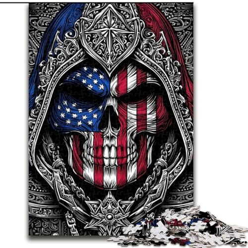 Puzzle für Erwachsene, 1000 Teile, Totenkopf mit amerikanischer Flagge, für Kinder ab 14 Jahren, Lernspiel, Herausforderung, Spielzeug, Geschenk zum Geburtstag (Größe 50x75cm) von RZFWJL