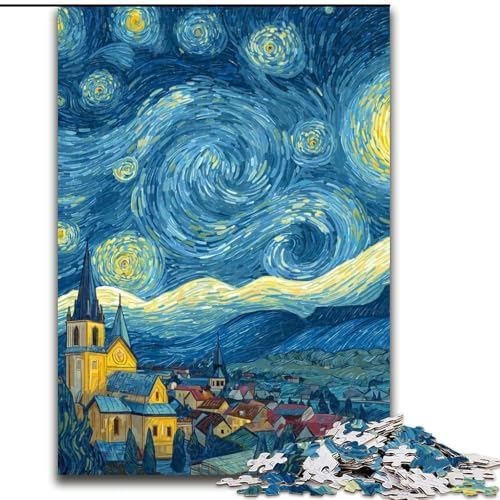 Puzzle für Erwachsene, 1000 Teile, Van Goghs Nachthimmel, für Kinder ab 14 Jahren, Lernspiel, Herausforderung, Spielzeug, Geschenk zum Geburtstag (Größe 26x38cm) von RZFWJL