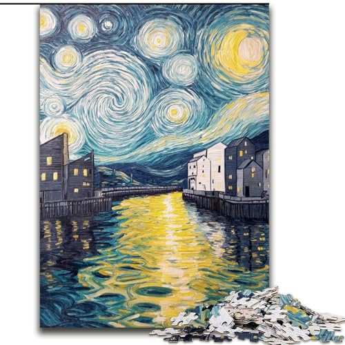 Puzzle für Erwachsene, 1000 Teile, Van Goghs Nachthimmel, für Kinder ab 14 Jahren, Lernspiel, Herausforderung, Spielzeug, Geschenk zum Geburtstag (Größe 50x75cm) von RZFWJL