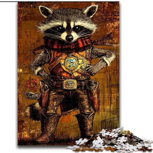 Puzzle für Erwachsene, 1000 Teile, Waschbär-Krieger, für Kinder ab 14 Jahren, Lernspiel, Herausforderung, Spielzeug, Geschenk zum Geburtstag (Größe 50x75cm) von RZFWJL