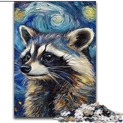 Puzzle für Erwachsene, 1000 Teile, Waschbär-Nachthimmel-Puzzle aus Pappe, Entspannung und Herausforderung, farbenfrohe Heimdekorationskunst, Freunde, 1000 Teile(26x38cm) von RZFWJL