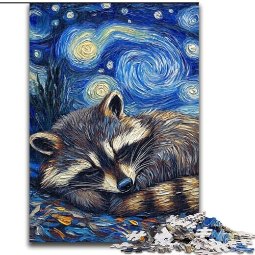 Puzzle für Erwachsene, 1000 Teile, Waschbär-Sternenhimmel-Puzzle aus Holz, ideal als Dekoration für Zuhause und Büro, Geburtstag, 1000 Teile(50x75cm) von RZFWJL