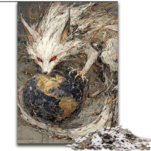 Puzzle für Erwachsene, 1000 Teile, Weißer Fuchs und Erde, dekomprimierendes intellektuelles Lernspielzeug, ganze Familie (Größe 26x38cm) von RZFWJL