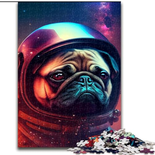 Puzzle für Erwachsene, 1000 Teile, Weltraum-Mops, aus Pappe, entspannende Unterhaltung, Heimdekoration, 1000 Teile(26x38cm) von RZFWJL