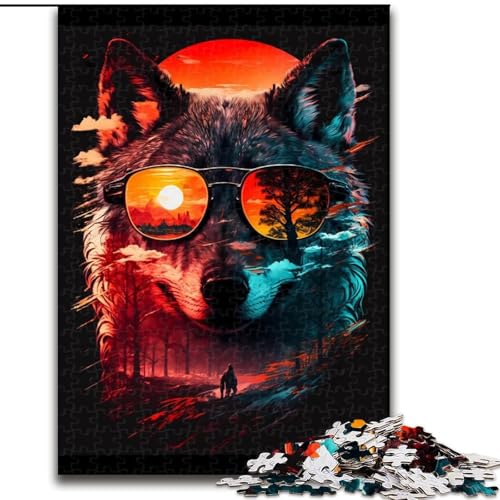Puzzle für Erwachsene, 1000 Teile, Wolf-Mond-Puzzle aus Holz, anspruchsvolles DIY-Denkspiel, interaktives Familienspiel, 1000 Teile(50x75cm) von RZFWJL