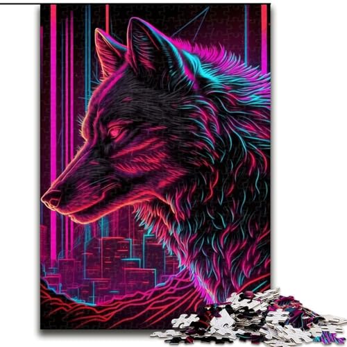 Puzzle für Erwachsene, 1000 Teile, Wolf-Retrowave-Puzzle aus Pappe, anspruchsvolles Denkspiel für Teenager, unterhaltsames interaktives Spiel für die ganze Familie, 1000 Teile(26x38cm) von RZFWJL