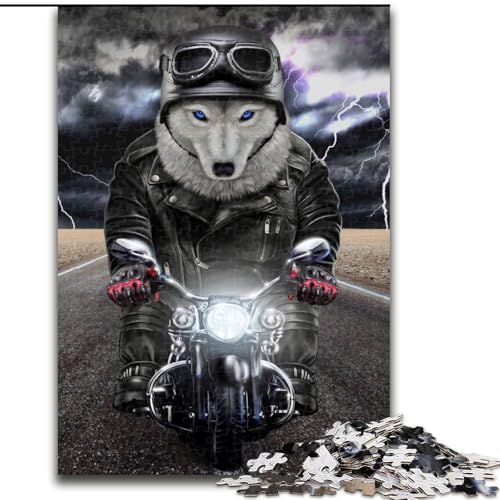 Puzzle für Erwachsene, 1000 Teile, Wolf auf Motorrad, aus Pappe, ideal für Familienspaß Feiertage, Geburtstage, 1000 Teile(26x38cm) von RZFWJL