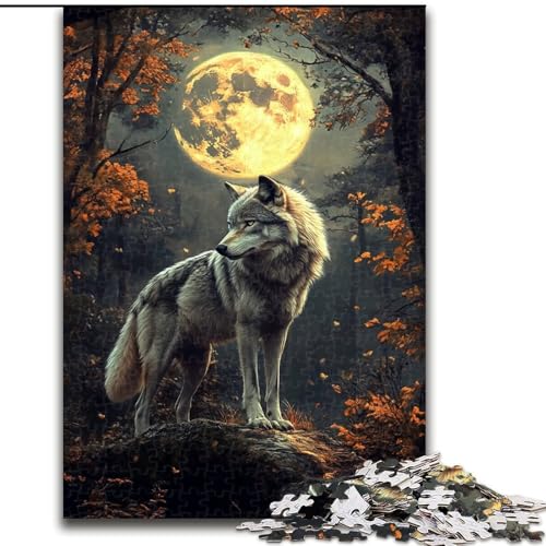 Puzzle für Erwachsene, 1000 Teile, Wolf unter dem Mond, für Kinder ab 14 Jahren, Lernspiel, Herausforderung, Spielzeug, Geschenk zum Geburtstag (Größe 50x75cm) von RZFWJL
