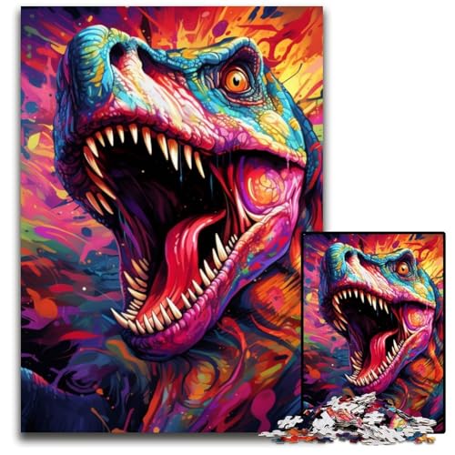 Puzzle für Erwachsene, 1000 Teile, buntes Tyrannosaurus-Puzzle, interaktives Familienspiel, Denksportaufgabe, Lernspielzeug, 26x38cm/10,23x14,96 Zoll von RZFWJL