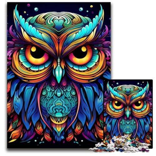Puzzle für Erwachsene, 1000 Teile, farbenfrohes Eulen-Kunst-Puzzle, interaktives Familienspiel, Denksportaufgabe, Lernspielzeug, 26x38cm/10,23x14,96 Zoll von RZFWJL