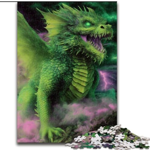 Puzzle für Erwachsene, 1000 Teile, grüner Fliegender Drache, für Kinder ab 14 Jahren, Lernspiel, Herausforderung, Spielzeug, Geschenk zum Geburtstag (Größe 26x38cm) von RZFWJL