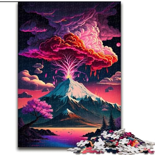 Puzzle für Erwachsene, 1000 Teile, japanische Landschaft, Neon-Puzzle aus Holz, anspruchsvolles DIY-Denkspiel, interaktives Familienspiel, 1000 Teile(50x75cm) von RZFWJL