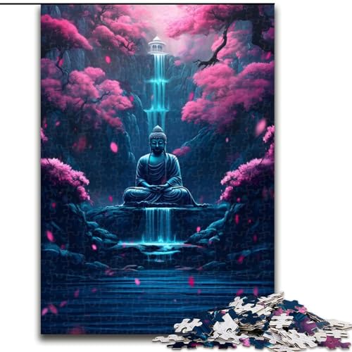 Puzzle für Erwachsene, 1000 Teile, japanischer Buddha-Wasserfall, aus Holz, entspannende Unterhaltung, Heimdekoration, 1000 Teile(50x75cm) von RZFWJL
