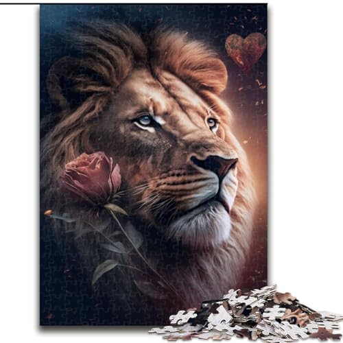 Puzzle für Erwachsene, 1000 Teile, majestätisches Löwen-Rose-Puzzle aus Holz, Geburtstage, Weihnachten, Halloween, Erntedankfest, Ostern, 1000 Teile(50x75cm) von RZFWJL