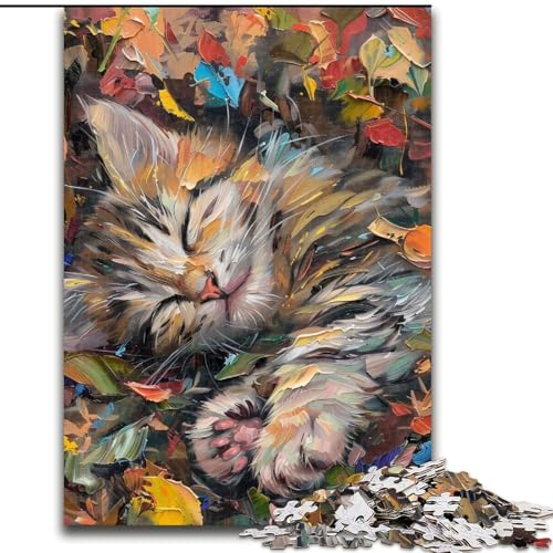 Puzzle für Erwachsene, 1000 Teile, schlafende Katze, für Kinder ab 14 Jahren, Lernspiel, Herausforderung, Spielzeug, Geschenk zum Geburtstag (Größe 50x75cm) von RZFWJL