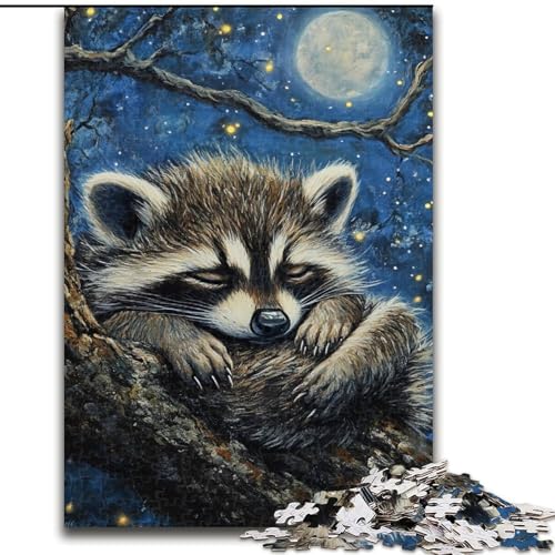 Puzzle für Erwachsene, 1000 Teile, schlafender Waschbär, für Kinder ab 14 Jahren, Lernspiel, Herausforderung, Spielzeug, Geschenk zum Geburtstag (Größe 50x75cm) von RZFWJL