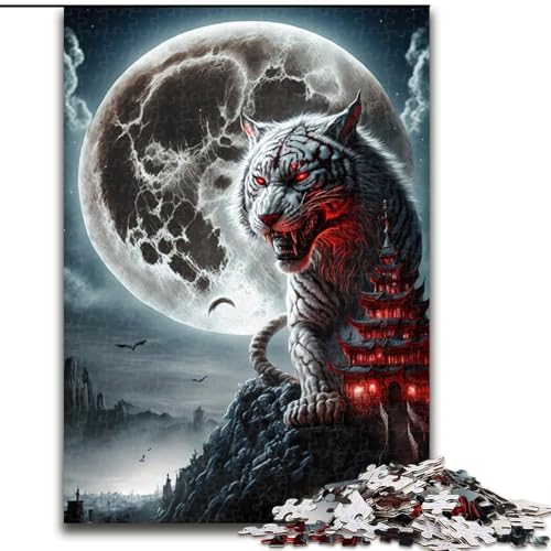 Puzzle für Erwachsene, 1000 Teile, weißer Tiger, aus Holz, Geburtstage, Weihnachten, Halloween, Erntedankfest, Ostern, 1000 Teile(50x75cm) von RZFWJL
